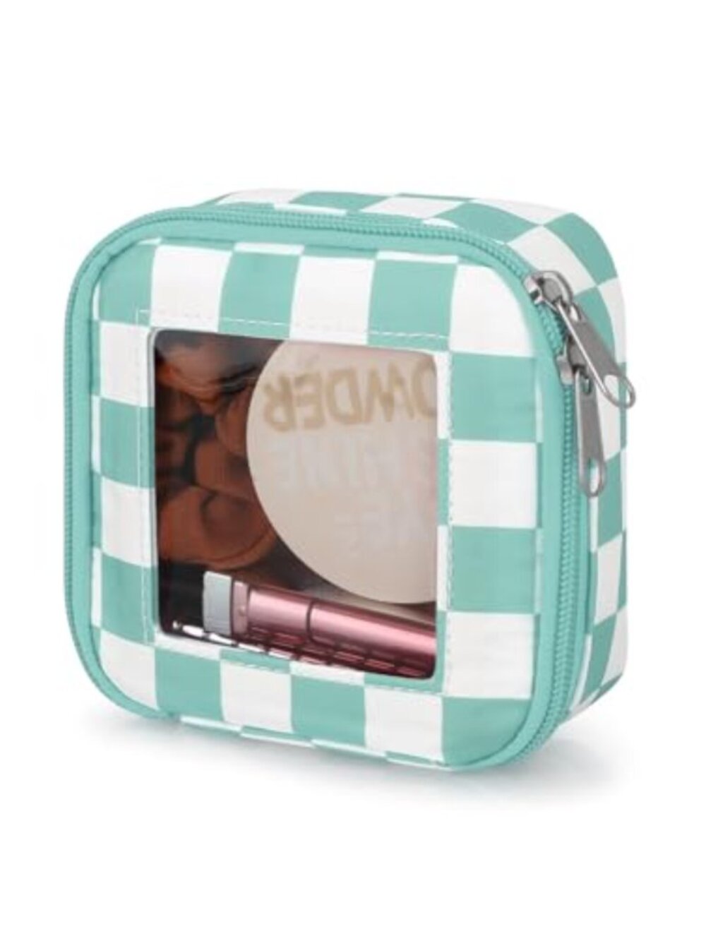 Mini Checkered Clear Cosmetic Bag with Zipper Small Makeup Pouch Travel